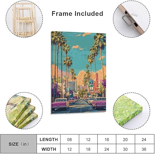 BNCEDJK Impression sur toile Los Angeles Street - Décoration murale pour salon, chambre à coucher - 20 x 30 cm - Nail Gallerys