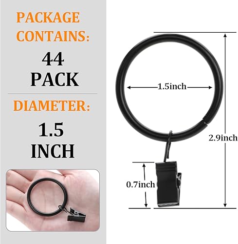 Lot de 44 anneaux de rideaux en métal avec clips, rideaux décoratifs antirouille vintage de 2,5 cm de diamètre intérieur, pinces à rideaux avec anneaux, doré - Nail Gallerys