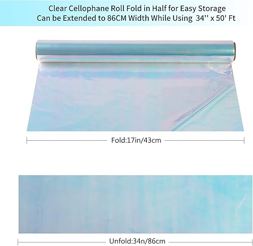 Rouleau Papier d'emballage Cadeau-Papier d'emballage Cellophane 86cmX15m Plastique Transparent Papier Rouleau Cadeau,Papier d'emballage pour Fleuriste,Paniers,Bonbons,Vin,Artisanat-Couleur Arc-en-ciel - Nail Gallerys