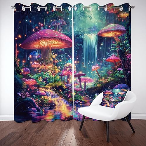 Yidbhsse Rideaux Occultant Champignon Botanique À Oeillets,Rideaux Occultant Thermique Isolant Plantes Sauvages Draperies Opaque Anti Froid Plante Fantaisie Lot De 2 pour Chambre Salon 140x240 cm - Nail Gallerys