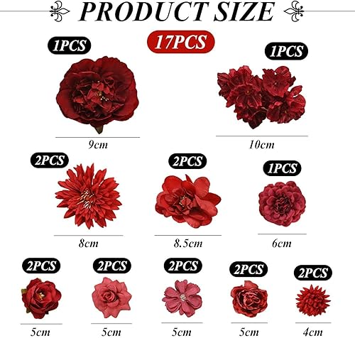 RELKLYU 17 Fleurs Simulées De Style Rouge, Matériaux D'Artisanat Bricolage, Qui Peuvent Décorer des Tables De Restauration, des Gâteaux, des Coiffures Et des Bouquets. - Nail Gallerys