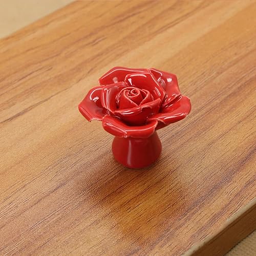 Wambere Lot de 1 poignées en céramique pour tiroir, commode, motif floral, boutons de tiroir, boutons décoratifs pour armoire, armoire, commode, rouge - Nail Gallerys