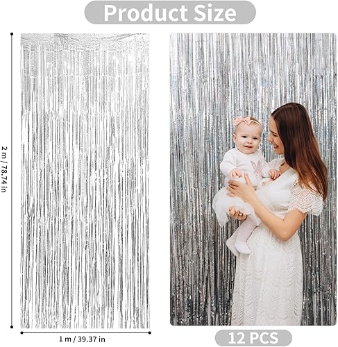 Ixydor 12 Pièces Argent Rideau Métallique de Frange, Rideau Anniversaire Argenté, Rideaux à Franges, Paillette Rideau Frange pour Photographie La Fête Mariage Noël Halloween Party, 1m * 2m - Nail Gallerys