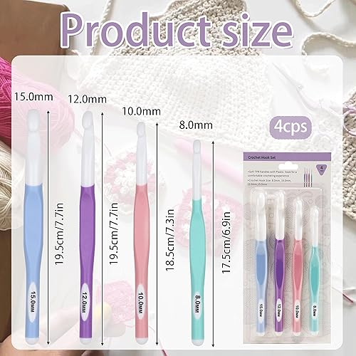 Crochets Ergonomiques 8 mm,10 mm,12 mm,15 mm,Poignée Longue Confortable,Idéal Arthrite,Tapis Épais,Lot de 4,Débutants et Professionnels - Nail Gallerys