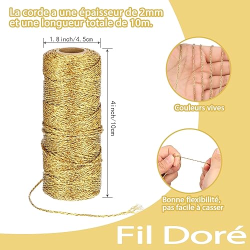 Fil Doré Noel 100M Fil d'or Métallique Cordon Ficelle Dorée Fil Ciré 1.5mm Fil d'or Métallique Cordon Fil pour Emballage de Cadeaux Corde de Loisirs Créatifs pour Bijoux DIY Artisanal Décoration - Nail Gallerys