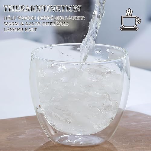 TNSLAND Lot de 6 tasses à expresso en verre thermique à double paroi résistant à la chaleur avec effet flottant - Verres à dessert en verre borosilicate - 250 ml - Nail Gallerys