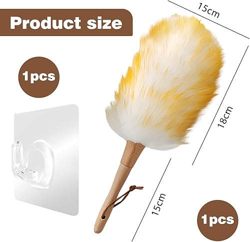 1 petit plumeau à poussière en laine douce - Poignée en bois avec corde de suspension - Lavable - Petit plumeau à main pour plantes murales, bureau, plumeau - Nail Gallerys