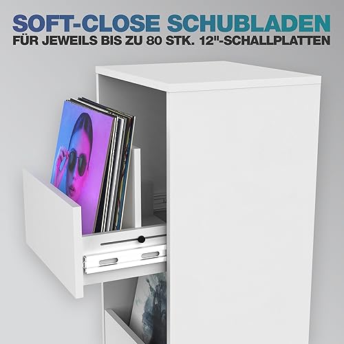 Glorious Vinyl Vault Armoire à disques avec tiroirs à Fermeture amortie pour LP de 12' - Espace pour 160 Albums - Design modulaire - Blanc - Nail Gallerys