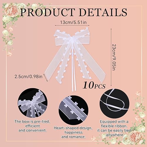 LQTSLFM Nœud de Mariage Voiture, 10 Pièces Nœuds Voiture Mariage Blanc, Tulle Nœud pour Déco Voitures, Nœuds avec Bords en Cœur, pour Voiture, Cadeaux, Bouquet, Décorations de Mariages (Blanc-A) - Nail Gallerys