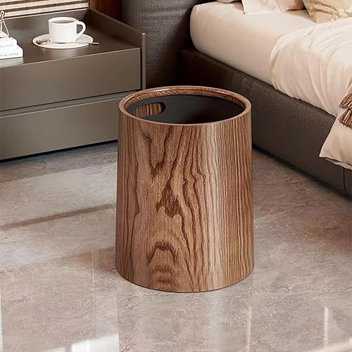 Bkazwe Poubelle de salle de bain avec couvercle en grain de bois - Poubelles rotative minimaliste avec interne amovible Corbeille à papier Vintage - Convient pour les ordures de bureau chambre - Nail Gallerys