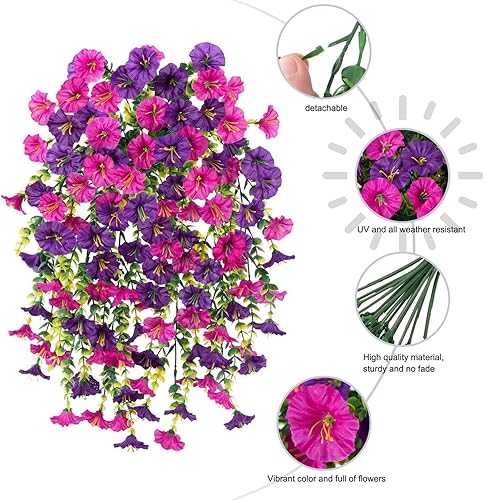 Stibzeup Pétunias artificiels, 2pcs de Simulation de Simulation 30 Pouces Faux pétunias, Fausses Fleurs suspendues aux UV pour Le Balcon Porche Jardin Mariage à l'extérieur - Nail Gallerys