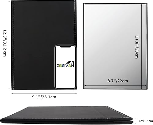 Miroir de maquillage pliable portable extra large de 30,5 x 22,9 cm, en cuir synthétique sans cadre avec support pour bureau, table, camping, voyage, personnel, noir - Nail Gallerys