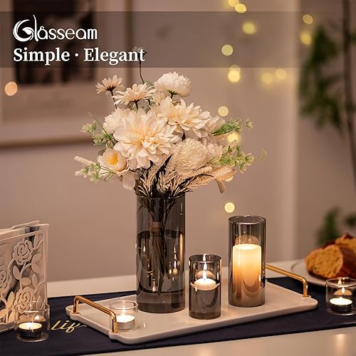 Glasseam Grand Vase en Verre Gris : 3pcs Vases Cylindriques Modernes pour Salon DéCorations De Table Centrepiece - Vases Ouragan pour DéCoration Roses Tulipes Pampas Bougeoirs DéCoratifs (15/20/25cm) - Nail Gallerys