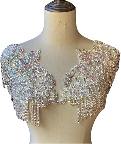 YUNSI Chaîne de mariée en Perles à la Main Fringe Dentelle Appliqué Cousez sur Strass Cristaux de Pierres Applique Patchs 15 * 40cm (Color : Pink) - Nail Gallerys