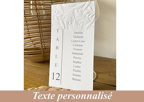 Carte Plan de table aux motifs floraux en relief, Gaufrage 3D, Nom de table, papeterie mariage, décoration de table mariage, Mariage chic et élégant - Nail Gallerys