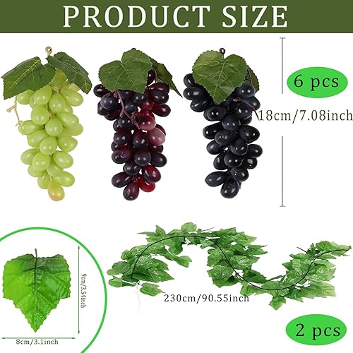 YIMINI 8 Pièces Simulé Raisin, Faux Fruits Raisins Décoratifs, Plastique Grappes De Raisins, Grappes De Raisins Artificiels, pour Maison, Intérieur, Extérieur, Fête, Jardin, Décoration Murale - Nail Gallerys