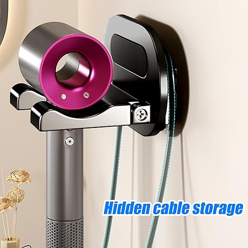 Veki Support Seche Cheveux Aluminium Aéronautique, Porte Seche Cheveux Mural sans Percage, Titulaires de Sèche-Cheveux Adhesif, Support de Sèche-Cheveux pour Salle de Bain, Toilettes, Hôtel (Noir) - Nail Gallerys