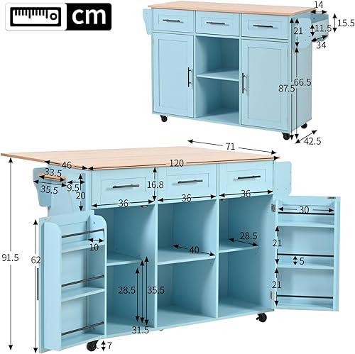 KOMHTOM Meuble de Rangement en Blanc/Gris/Bleu - Desserte avec Plan de Travail Pliant, Roulettes et Pieds de Rechange en Bois pour Cuisine (Bleu) - Nail Gallerys
