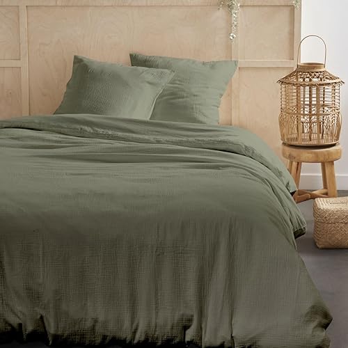 TODAY Parure de lit 2 Personnes 240x220cm Gaze de Coton Unie Dune, Beige - Nail Gallerys