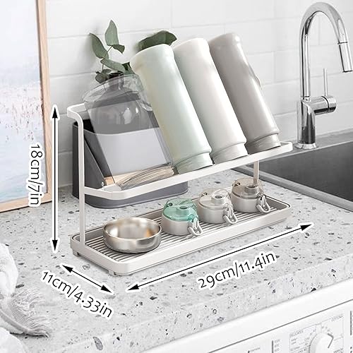 Longzhuo Égouttoir à Bouteilles en Acier au Carbone – Égouttoir Vaisselle 2 Niveaux avec Plateaux inclinés, pour Bouteilles Sodastream, Tasses, biberons, Verres – Antidérapant, Compact, Blanc - Nail Gallerys