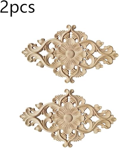 Dzsomt Moulure Decorative Bois 2 Pieces Sculpture Bois Sculpture Sur Bois Fleur Décalque Bois Sculpté Vintage Sculpture Sur Bois Incrustation Non Peint Bois Sculpté Moulure Stickers Bois - Nail Gallerys