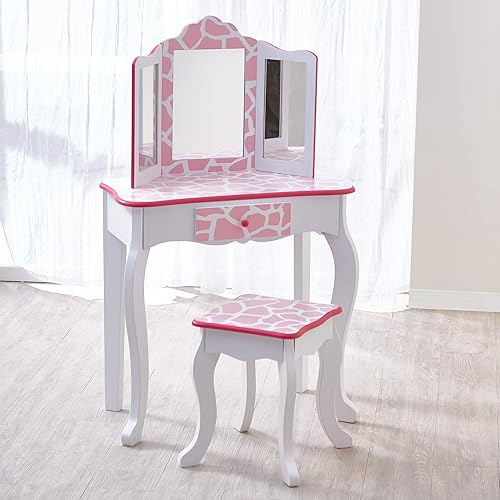 Fantasy Fields Coiffeuse Enfant en Bois Table Maquillage Miroir Tabouret Teamson TD-11670D - Nail Gallerys