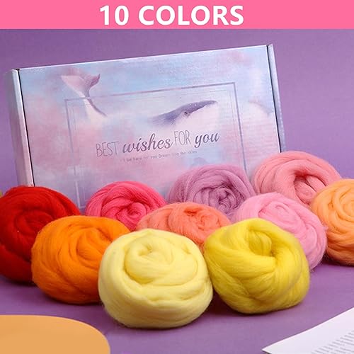 YOUNGSAY 10 couleurs, 15 g, laine de conte de fées, 100 % naturelle, avec boîte d'emballage exquise, laine à feutrer humide, feutrage à sec pour travaux manuels et créations artisanales - Nail Gallerys
