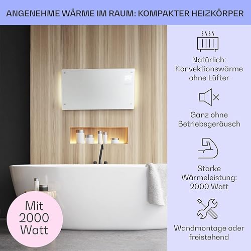 KLARSTEIN Bornholm - Radiateur électrique,Chauffage à convection, 2000 W,Idéal pour les pièces jusqu'à 40 m², 5°- 45°C,Timer,Écran LCD, 2 niveaux de chauffage,Norme IP24,Mode ECO - blanc - Nail Gallerys