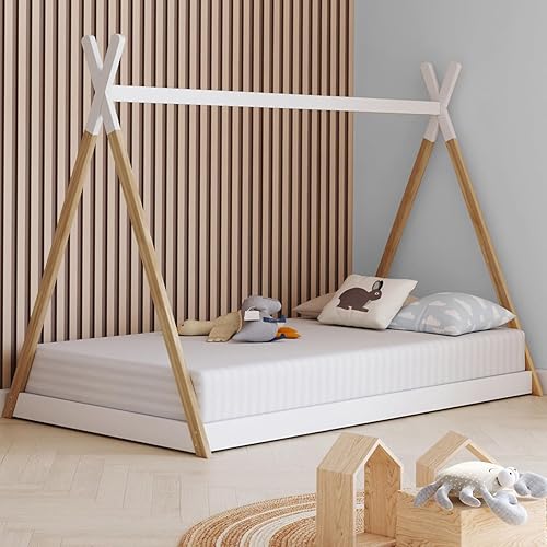 IDMarket - Lit tipi Enfant 90 x 190 CM Come avec sommier Bois et Blanc - Nail Gallerys
