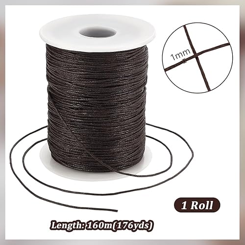 PH PandaHall 160m 1mm Cordon en Coton Ciré Cordon Ciré Fil Ciré Cordon de Perles Fil Bracelet Cordon Collier pour Bracelet Collier Fabrication de Bijoux Artisanat Kontting Macramé, Brun - Nail Gallerys