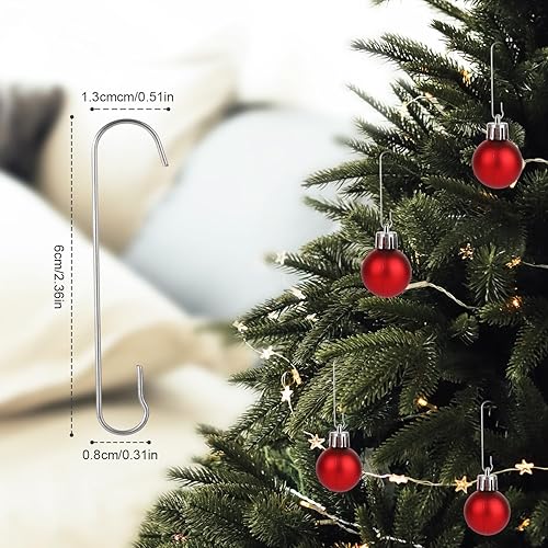 SAVITA 200 Pièces de Crochets d'Ornement, 6x1,3cm Crochets d'Ornement d'Arbre de Noël en Forme de C avec Boîte de Rangement Crochets en Métal Pliables pour la Décoration de Noël (Argent) - Nail Gallerys