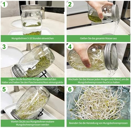 Xbsduih Couvercle de Bocal Germoir en Acier Inoxydable Argenté de 4 Pièces, de 86 mm de Diamètre, pour Bocal Large à Ouverture Large, pour Faire Pousser des Graines Germées. - Nail Gallerys