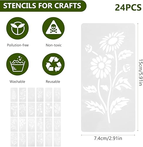 24 Pcs Pochoirs pour Peinture Murale Réutilisables, Pochoir Peinture Murale Fleurs Feuilles, Pochoir Scrapbooking, Pochoirs de Dessin pour Bricolage Travaux Manuels Décoration Murales - Nail Gallerys