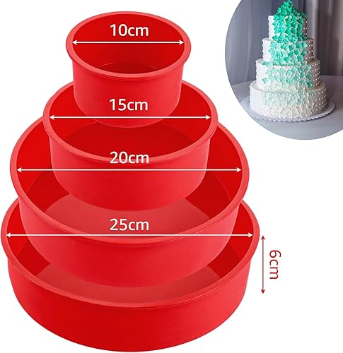 LDXDRU Lot de 4 moules à gâteau ronds en silicone - 10 cm, 15 cm, 20 cm, 25 cm - Antiadhésif - Pour gâteaux étagés, gâteaux au fromage, gâteaux arc-en-ciel et gâteaux en mousseline de soie - Nail Gallerys