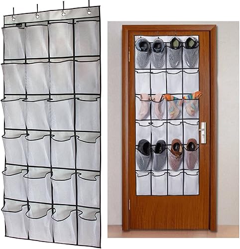 Range-chaussures à suspendre sur la porte, Range Chaussures au-Dessus de la Porte, Sac de Rangement Suspendu Porte de Chaussures avec 24 Poches en Filet pour Cintre de Chaussures de Placard - Nail Gallerys