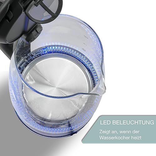 LEBENLANG Bouilloire électrique design en verre - avec LED, filtre anticalcaire, 2200 watts & 1.7L | Bouilloire en verre LED sans fil | Bouilloire en verre sans plastique avec filtre anticalcaire - Nail Gallerys