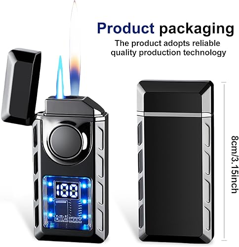 WIYETY Briquet double flamme intelligent en métal avec chambre à air visible - Coupe-vent - Convient pour cadeau - Noir - Nail Gallerys