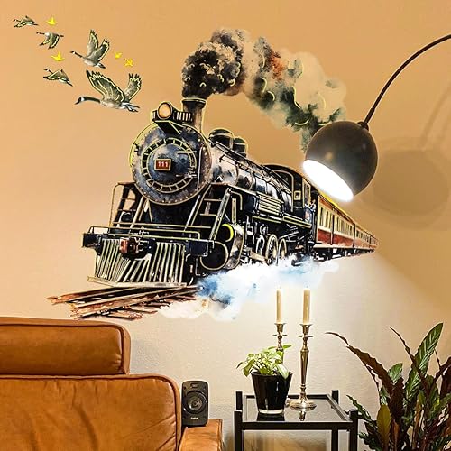 WandSticker4U®- Élégants stickers muraux TRAIN à VAPEUR noir/dorés (69x64 cm) I Autocollants muraux décoratifs locomotive grand I Déco murale chambre adulte salon coucher couloir bureau - Nail Gallerys