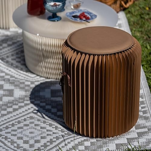 Norbe Tabouret en carton Design pliable - Pouf en papier avec rembourrage Polyester - Chaise Potatile 42 x 36 décoration maison bureau (Marron) - Nail Gallerys