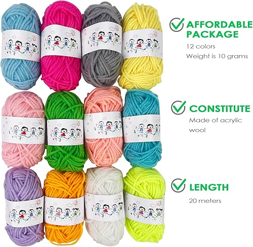 Fousenuk 12 Couleurs Laine à Tricoter, 10g/20m Crochet Coton Pelote Grosse Maille Fils, Epaisse Acrylique Multicolore, Arylique Ultra Doux pour Tissage à la Main - Nail Gallerys