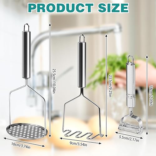 FIHODONE Lot de 2 presse-purées, 1 éplucheur de pommes de terre, presse-purée en acier inoxydable, éplucheur de potato masher cuisine, presse-purée de pommes de terre en acier inoxydable pour purée de - Nail Gallerys
