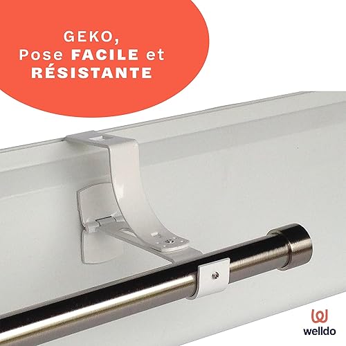Lot de 2 Supports Sans Perçage pour Tringle à Rideaux – Blanc | Diamètre 28mm - Geko - Spécial Caisson de Volet Roulant à Rainure – Pose Facile et Résistante – Stabilité Assurée - Nail Gallerys