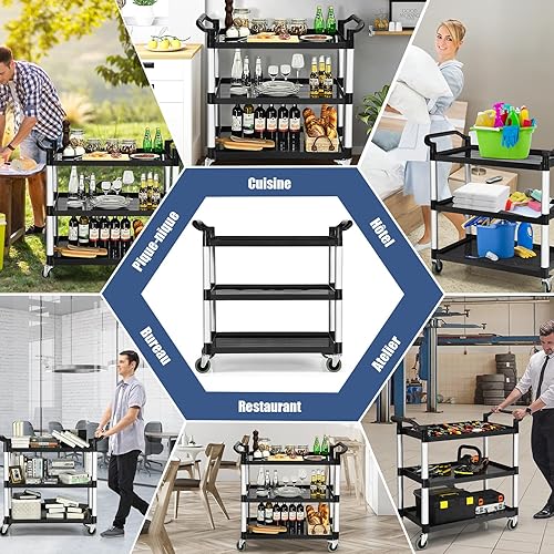 GOPLUS Chariot en Plastique à 3 étagères, Chariot de Restaurant avec 3 étagères, 2 roulettes verrouillables, 2 poignées ergonomiques, Chariot de Service verrouillable pour Cuisine - Nail Gallerys