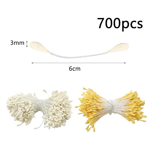 700 pièces Cure-pipes Jaunes avec deux têtes de perles, Fleurs Étamine Fleurs Artificielles, Tige Fleur Artificielle, Accessoires pour Fournitures de Bouquet de Fleurs et de Décoration DIY - Nail Gallerys