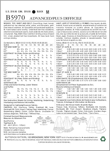 Butterick Patterns B5970 Patrons Haut et Jupe pour Femme Blanc Tailles 44/46/48/50/52 - Nail Gallerys