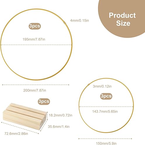 FINELYCR Cerceau Floral Mariage, 3 Pièces Couche Double Anneau Métal avec Socle en Bois, 20 et 15 cm Cercle Metal Convient pour Les Guirlandes DIY et Les Décorations de Table de Mariage - Nail Gallerys