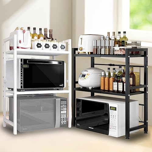 THCTYRP Étagère à Micro-Ondes à 2 Couches, étagère Grille-Pain, étagère de Cuisine, Largeur télescopique 40 à 63 cm (optimale dans Un Rayon de 60 cm) avec Crochet Mobile, capacité de Charge 75 kg - Nail Gallerys