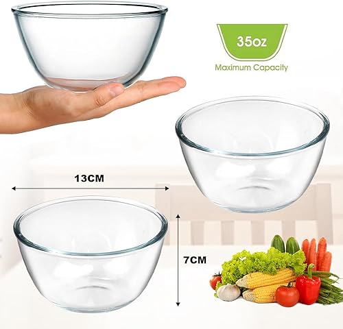 NAROSEBE 2 Pcs Saladier en Verre 500 ml, Bol Rond Transparent, Micro-Ondable, Empilable, Pour Petit Déjeuner, Fruit, Snack, Légume, Noix - Nail Gallerys