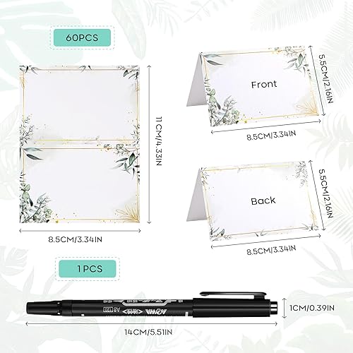 Lot de 60 cartons de table - Design eucalyptus - Avec stylo - Pour mariage, anniversaire, confirmation - Nail Gallerys