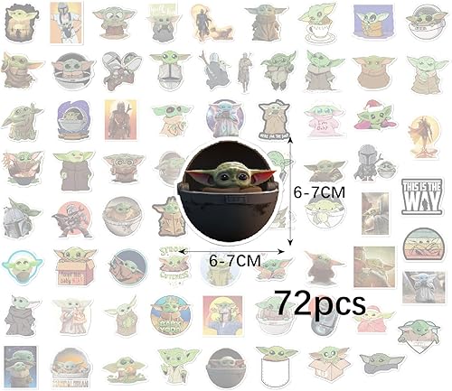 FAMILIO 72 Cadeaux de fête bébé Yoda Star Wars bébé Yoda Autocollants Décoration d'autocollant de Dessin animé Filles garçons Star Wars Cadeaux d'anniversaire Cadeaux d'anniversaire pour Enfants - Nail Gallerys